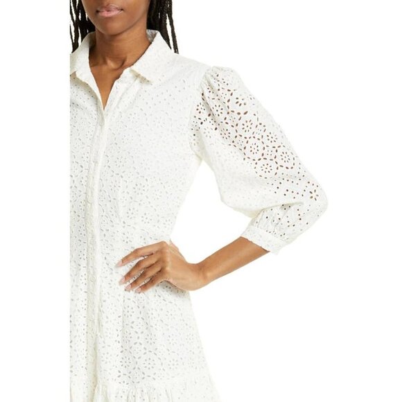 VERONICA BEARD Kylan Eyelet Cotton Shirtdress in White Size 2 - Picture 12 of 12